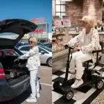 Dam som lastar Airgo T2 promenadscooter